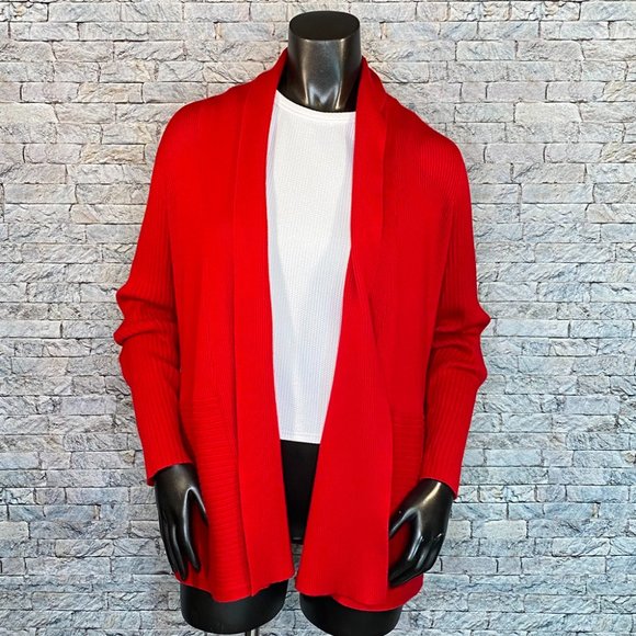 JM Collection Sweaters - JM Ribbed Cardigan Sweater Red Open Front Women's Size Large
